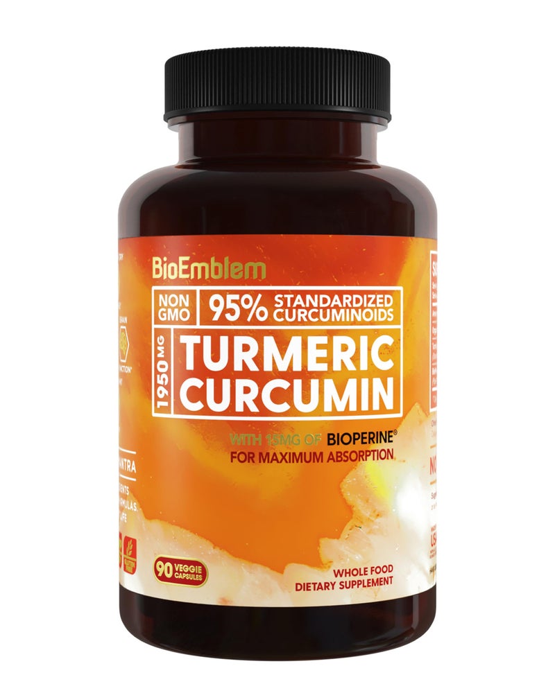 BioEmblem Turmeric Curcumin Supplement with BioPerine Joint Support Heart Health with Organic Turmeric Powder 95 Curcuminoids Extract California Made NonGMO 30Day Supply
